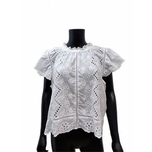Jennifer & Grace White‎ Eyelet Embroidered Cotton Blouse XL Boho Romantic